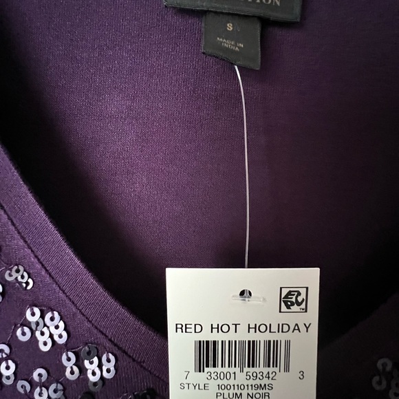 JM Collection Red Hot Holiday Purple Sequined Top Size Small - Picture 3 of 5